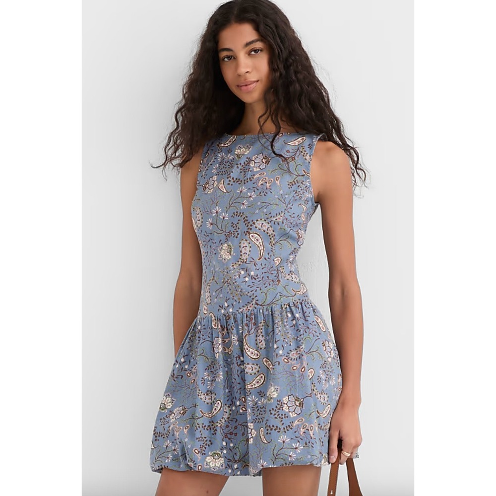NEW $79 LOFT Dress Womens 8 Paisley Linen Blend Sleeveless Drop Waist Mini